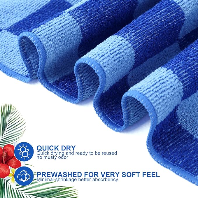 EBOOT 10 Pack Oversized Beach Towel Set Extra Large Pool Towels Microfiber Quick Dry Swim Blanket for Adult Women Men Face Hand Body Bath Travel Pool(Navy Blue,36 x 72 Inch,Classic Plaid) - Image 3