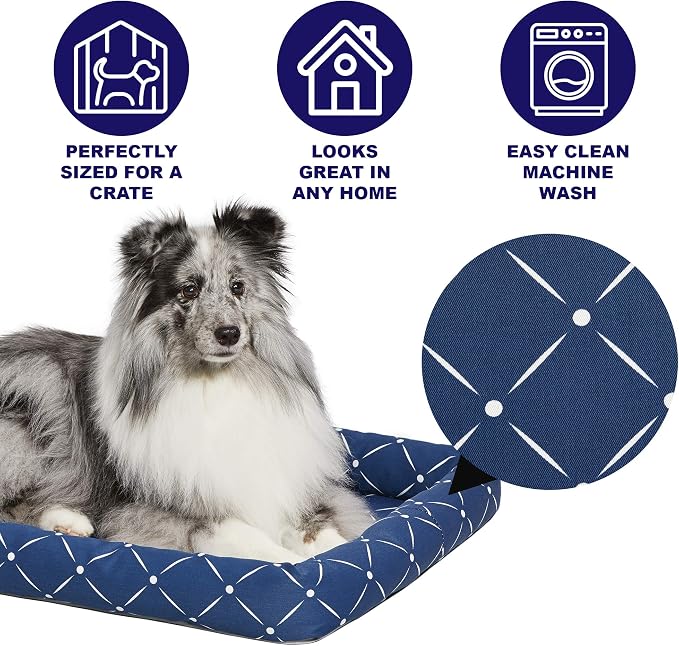 MidWest Homes for Pets 40236-BLD Quiet Time Couture Ashton Bolster Pet Bed, Intermediate Dog/36, Blue, Blue & White Diamond Pattern - Image 2