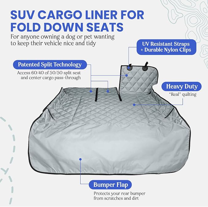 4Knines Split Cargo Liner for SUV – for Dogs & Pets, Heavy-Duty, Waterproof Trunk Mat & Cargo Cover – Fits 60/40 Split Bench & Armrest Pass-Through – Machine Washable, Non-Slip, Durable (Large, Grey) - Image 3