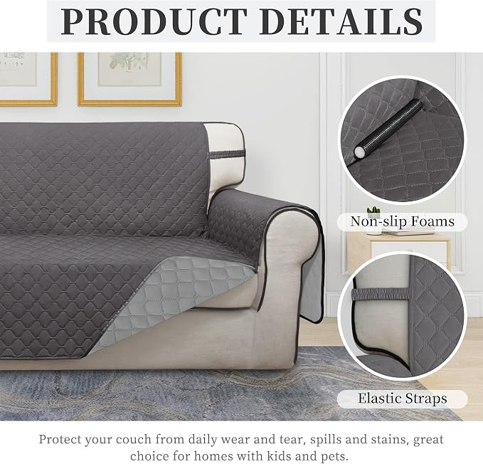ISSUNTEX Double Protection 100% Waterproof Sofa Covers for Living Room, Reversible Couch Covers for 3 Cushion Couch Sofa, Furniture Protector Sofa Cover for Pets (X Large, Gray/Light Gray) - Image 5