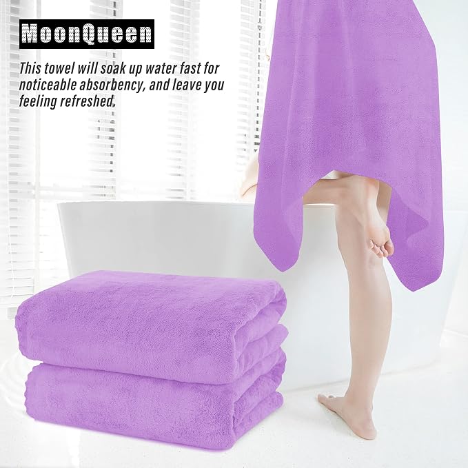 MOONQUEEN 6 Pack Premium Bath Towel Set - Quick Drying - Microfiber Coral Velvet Highly Absorbent Towels - Multipurpose Use as Bath Fitness, Bathroom, Shower, Sports, Yoga Towel (Purple) - Image 7