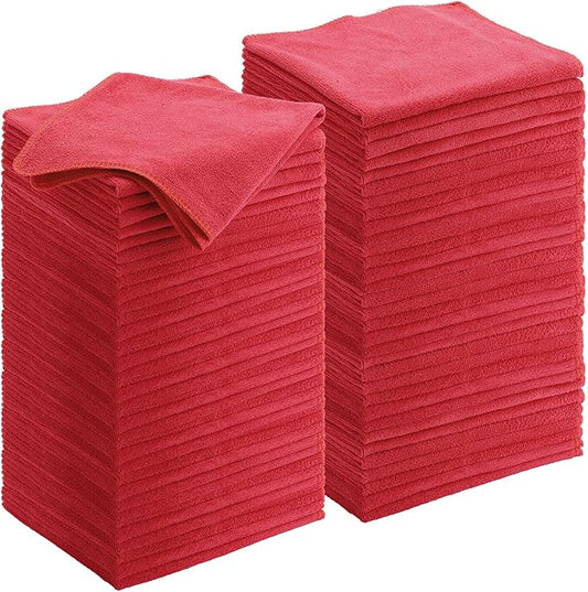 Nuenen 140 Pcs Microfiber Cleaning Cloths for Cars Ultra Absorbent Car Towels Drying Reusable Cleaning Supplies House Kitchen Window Microfiber Towel (Red,16 x 16 Inch) by Nuenen