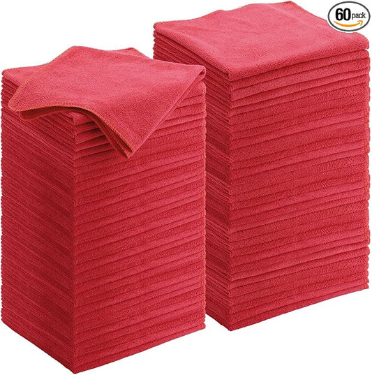 Nuenen 60 Pcs Microfiber Cleaning Cloths for Cars 16 x 16 Inch Ultra Absorbent Car Towels Drying Reusable Cleaning Supplies House Kitchen Window Microfiber Towel (Red) by Nuenen