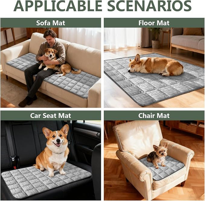 Paw Cart Couch Cover Caravan Quilted Sofa Topper Greek Key Pattern Washable Non Slip Soft Pet Protector for Any Type of Couch (Light Gray,W 35“ x D 28” 1 Piece) - Image 3