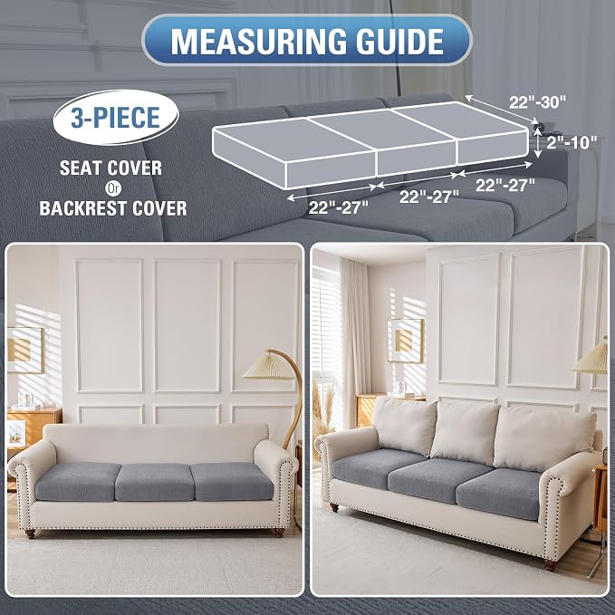 Couch Cushion Covers Sectional Couch Covers Stretch Washable Soft Seat Cushion Covers Furniture Protector Sofa Slipcovers for Pets(Light Grey,3 Pieces Seat Covers or Back Covers) - Image 2