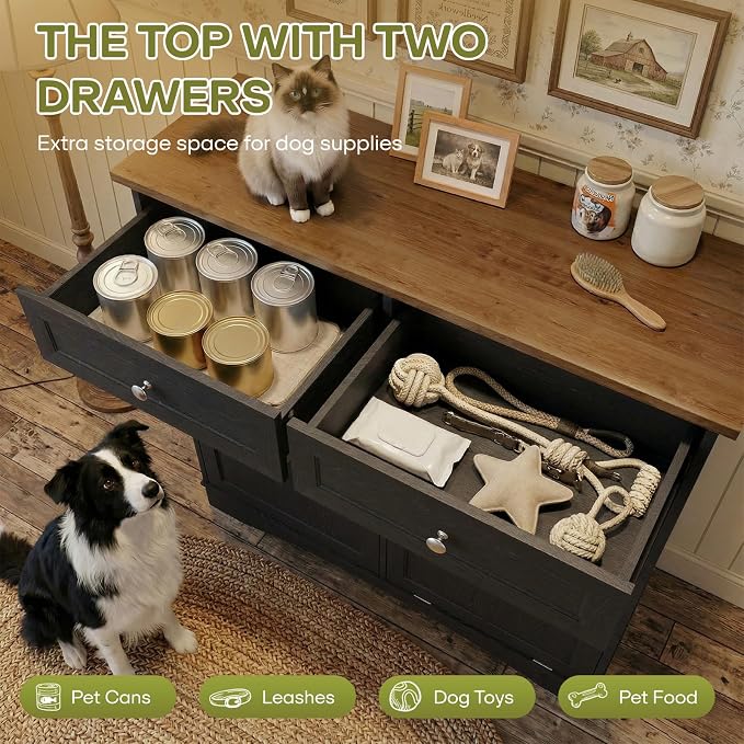 Furnaza Pet Feeding Station with 4 Bowls,Dual Doors Dog Cabinet Storage | Black 39.7"W Dual Doors Pet feeding station with storage for dogs and cats, Pet Food Storage for Kitchen, Living Room - Image 5