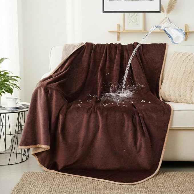 Waterproof Brown Throw Blanket for Couch Sofa Bed | Reversible Soft Flannel Throw Blanket for Medium Large Dogs Pet Leakproof, Protector for Crate, Travel, 50"x60" - Image 8