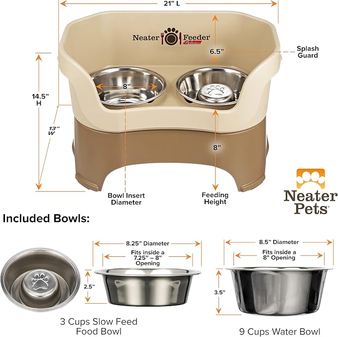 Neater Feeder Deluxe Mess Proof Dog Bowls Elevated for Large Breeds – Made in USA – No Spill Raised Slow Feeder Elevated Dog Bowl Stand, Stainless Steel Food and Water Bowl Set, Cappuccino - Image 7