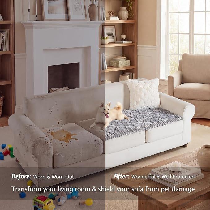 PuTian 100% Waterproof Fuzzy Couch Cover for Dogs Light Grey 27.6"x70.9" | Pet Friendly Dog Mat for Couch, Waterproof Sofa Protector, Scratch Resistant Furniture Cover for Dogs, Machine Washable - Image 4