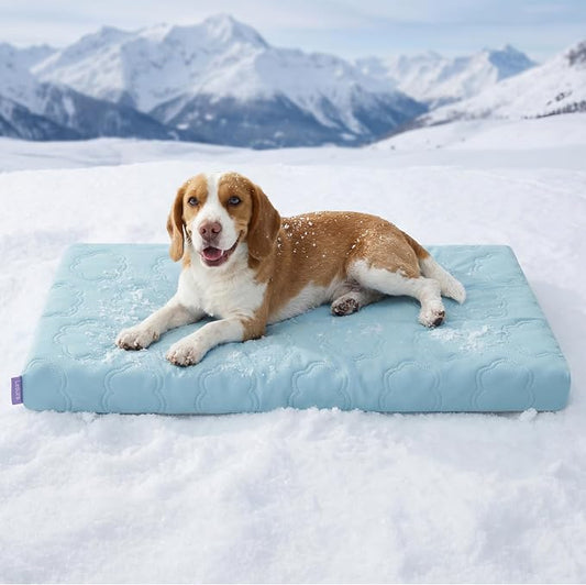 LE SURE ApexCloud™ Cooling Dog Bed for Large Dogs with Washable Cover,35IN | Q-Max>0.5 Cool-Touch Fabric, Orthopedic Egg Crate Foam,Breathable Non-Slip Summer Mat,For Active Senior Long-Haired Pets,Blue by Lesure