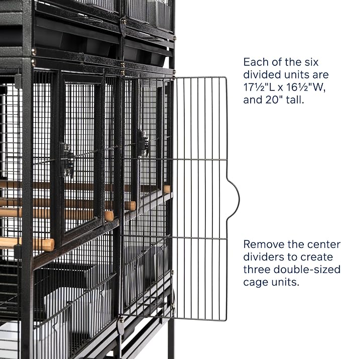 Prevue Pet Products 3-Stack Breeding Flight Cage - Extra Large Divided Metal Cage with Stand & Wheels, Pull-Out Tray, Perches & Feeders, for Parakeets, Lovebirds, and Small Breeding Birds - Black - Image 6