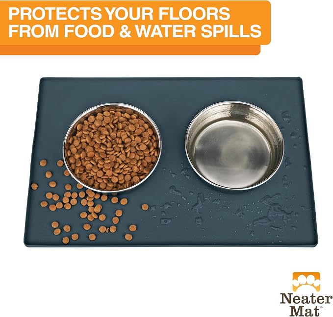 Neater Pet Brands Neater Mat Pet Mats for Food and Water, Cat & Dog Bowl Mat Waterproof Silicone, Feeding Tray, Dog Food Mats for Floors, Placemat w/Raised Edge for Under Bowls, 32" x 24", Slate Blue - Image 2
