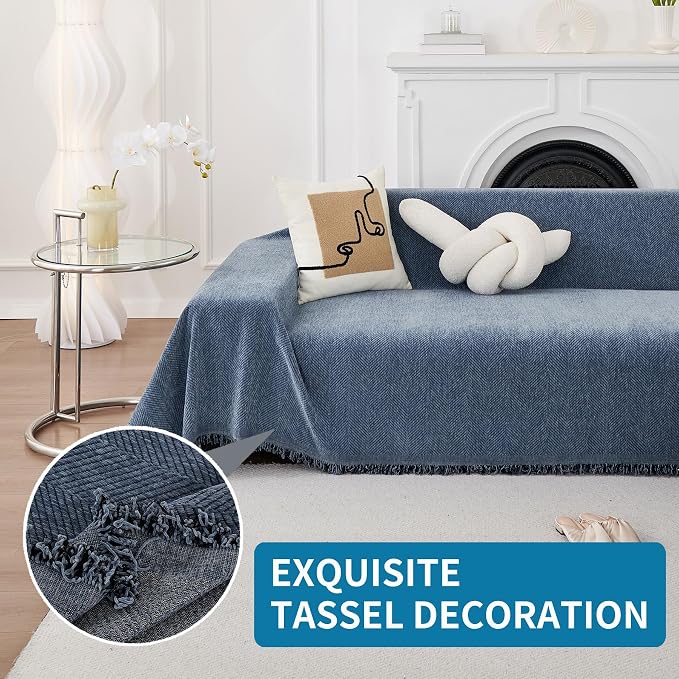 HAOMAIJIA Non Slip Couch Cover Sofa Covers for 3 Cushion Couch Washable sectional Couch Covers for Dogs pet Furniture Protector Couch Cover Blanket for Living Room (Blue, 71"x134") - Image 6