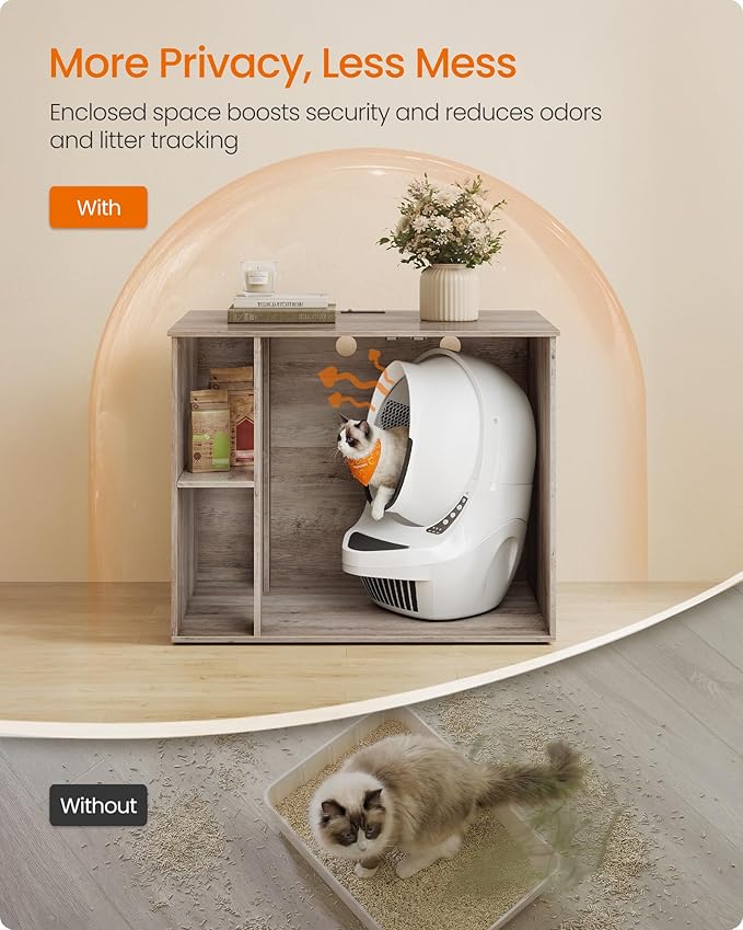 Feandrea Litter Robot Enclosure, Automatic Cat Litter Box Furniture with Charging Station, Adjustable Shelf, 39.4 x 26.8 x 31.5 Inches, Heather Greige UPCL052L101S - Image 6