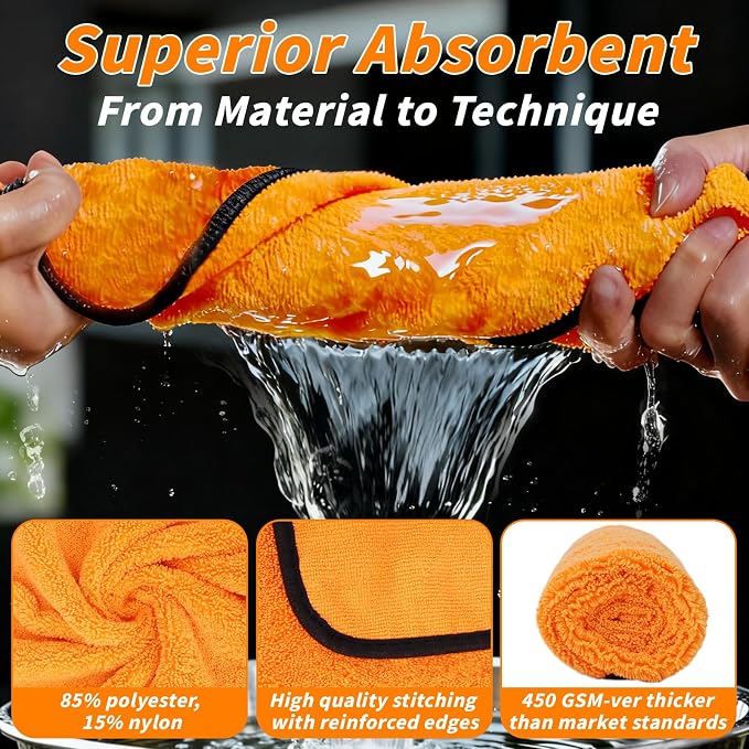 6 Pack Microfiber Towels for Cars, 36" x 25" Dual-Sided Car Drying Towel | 450 GSM Highly Absorbent, Lint-Free Microfiber Cleaning Cloths for Scratch-Free Drying, Detailing, Buffing, Polishing Cars - Image 4
