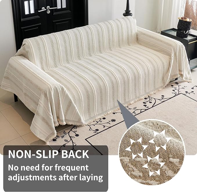 HAOMAIJIA Non Slip Couch Cover Sofa Covers for 3 Cushion Couch Washable sectional Couch Covers for Dogs pet Furniture Protector Couch Cover Blanket for Living Room (TM-Cream White, 91"x134") - Image 2