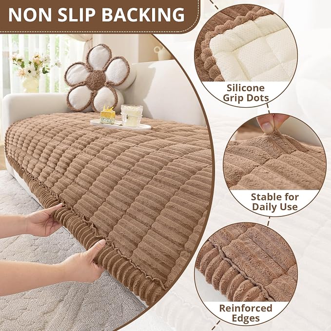 OstepDecor Couch Cover for Dogs, Washable Non Slip Sofa Cover for Pets, Soft Couch Covers for Sofa, Loveseat and Sectional, Furniture Protector Against Pet Hair & Scratches (27.6" x 82.7", Brown) - Image 5