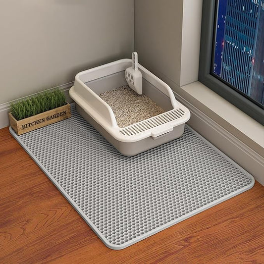 HCY&WLD Cat Litter Mat, 45x26/35x24/30x22/24x18 Inch Double Layer Cat Litter Box Mat, EVA Non-Slip, Waterproof Urine Proof Cat Litter Catcher Mat, Easy Clean Scatter Control (30x22 Inch, Gray) by HCY%26WLD