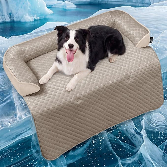 Large Cooling Dog Bed Mat - 41 x 37 inch Waterproof Couch Cover for Dogs Washable, Non-Slip Bottom Self Cooling Mat for Dogs, Durable & Non-Gel, Dog Couch Bed for Sofa Floor Car, Taupe by blunique