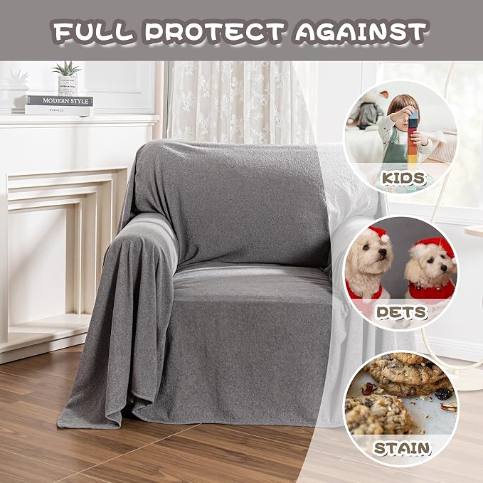 MYSKY HOME Chair Covers, Recliner Chair Covers, Arm Chair Covers Washable, Couch Cover for Dogs, Sofa Slipcovers for 1 Cushion, Furniture Protector Cover for Living Room, 71" x 91", Grey - Image 3