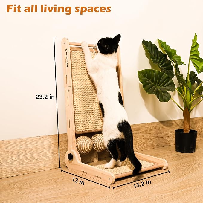 Cat Scratcher, 180°Angles Cat Scratcher, 23.6'' Cat Scratch Pad W/Toy Balls, Cat Scratch Pad for Indoor Cats Kitties, Cats Scratching Board W/Adjustable Shape,2-Sided Sisal Design - Image 6