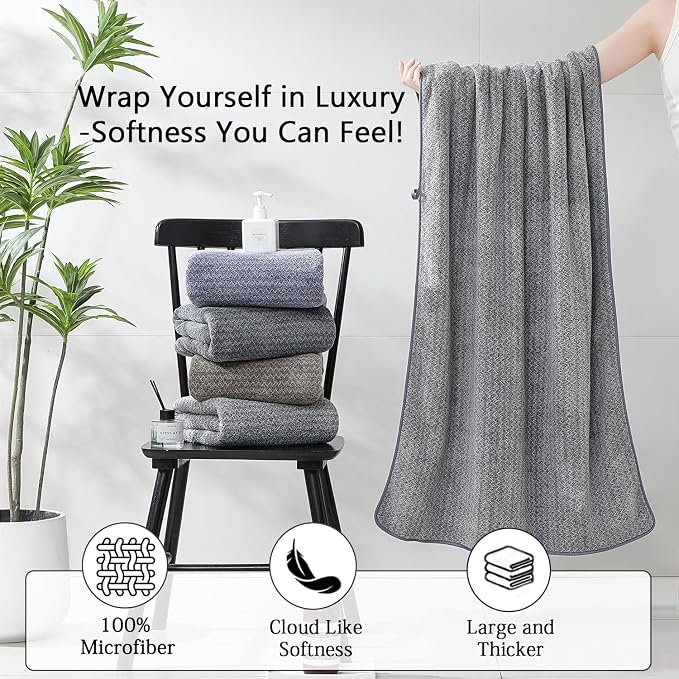 Ycosy 18 Piece Bath Towels Set,100% Microfiber Family Bathroom Towel with Hanging Loops-6 Bath Towels,6 Hand Towels,6 Washcloths,Quick Dry Highly Absorbent Shower Towel for Bathroom,Hotel,Spa-Grey - Image 3