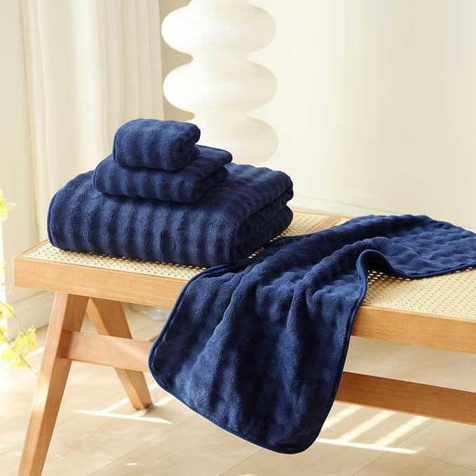 Bath Sheets 40x80 Inches Microfiber Extra Large BathTowels Super Soft Absorbent Quickly Dry Shower Towels for Bathroom (Navy Blue,PK 2) - Image 4