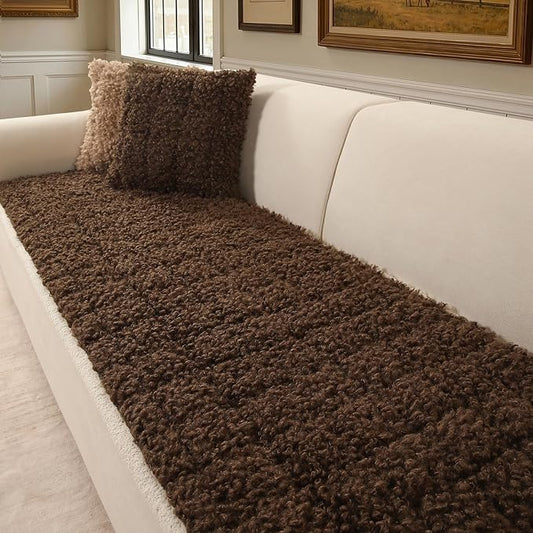 OHSIO Couch Cover for Pets, Washable Non-Slip Sofa Cover Pet Friendly, Soft Fuzzy Teddy Fleece Sofa Slipcover for 2 Cushion Sofa Furniture Protector (Brown, 27.6" x 59") by OHSIO