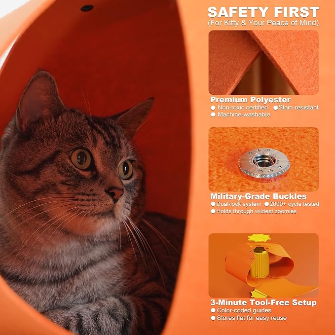 Cat Tunnel, Cat Cave for Indoor Cats Bed,Scratch Resistant Cat Toys for Medium Large Cats Hide and Seek Toy (Amber Orange) - Image 3