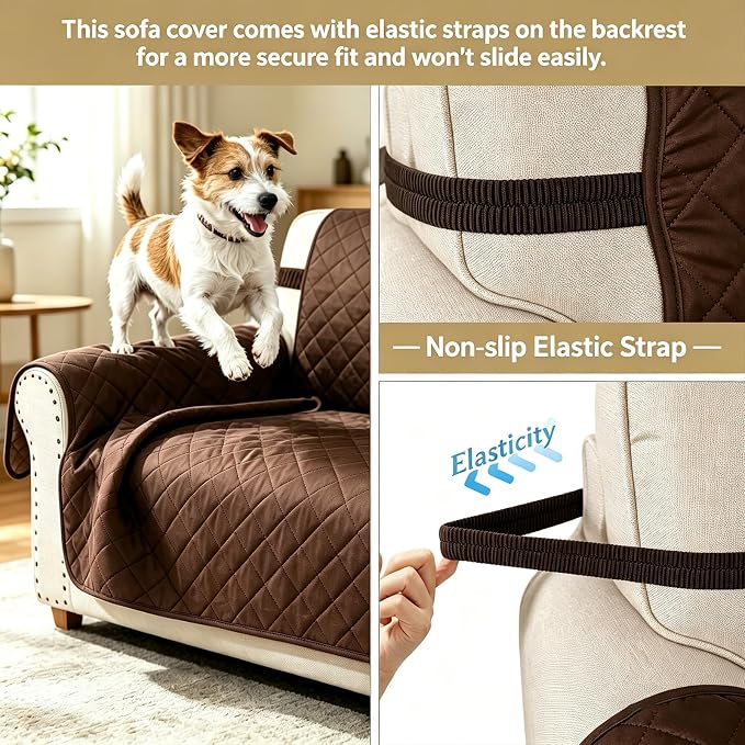 Reversible Couch Cover for 3 Cushion, Sofa, Chocolate/Beige | Couch Cover for Sofa, Pet Friendly Water Repellent Couch Sofa Cover, Washable Furniture Protector with Elastic Straps - Image 6