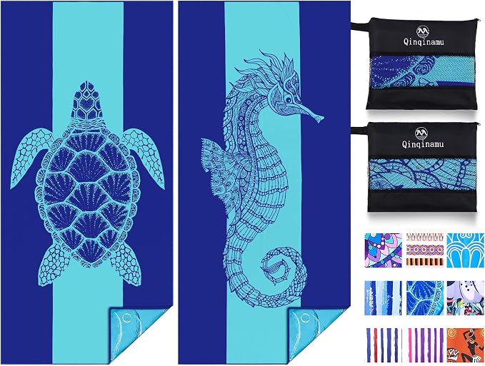 2 Pack Microfiber Lightweight Beach Towel 71"x32" Oversized Extra Large Thin Sand Free Towels Travel Swim Pool Yoga Gym Camping for Adults Women Men Beach Essentials Accessories Vacation Gift by Qinqinamu