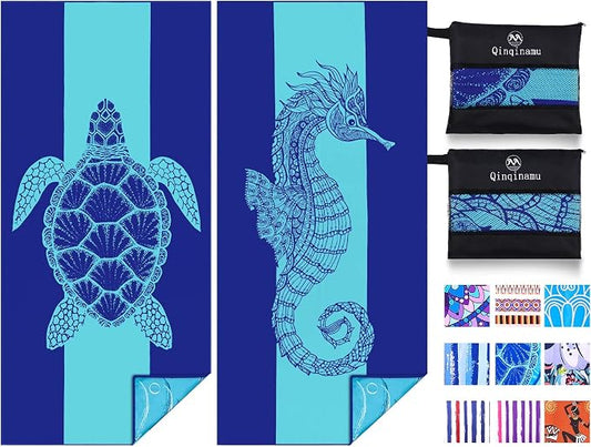 2 Pack Microfiber Lightweight Beach Towel 71"x32" Oversized Extra Large Thin Sand Free Towels Travel Swim Pool Yoga Gym Camping for Adults Women Men Beach Essentials Accessories Vacation Gift by Qinqinamu