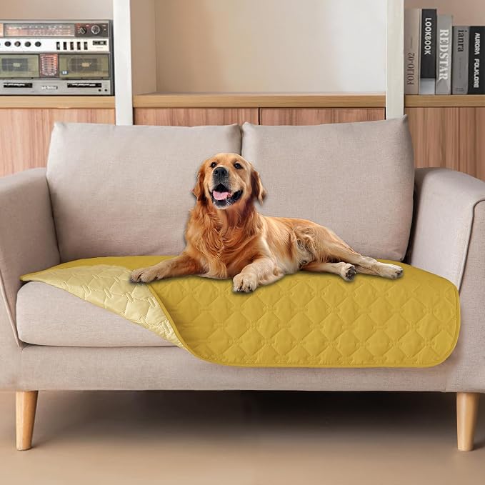 gogobunny 100% Double-Sided Waterproof Dog Bed Cover Pet Blanket Sofa Couch Furniture Protector for Puppy Large Dog Cat, Reversible (32x53 Inch (Pack of 1), Dark Yellow/Light Yellow) by gogobunny