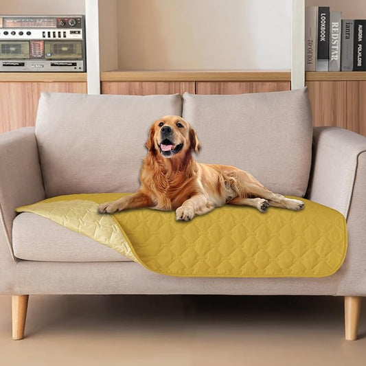 gogobunny 100% Double-Sided Waterproof Dog Bed Cover Pet Blanket Sofa Couch Furniture Protector for Puppy Large Dog Cat, Reversible (32x53 Inch (Pack of 1), Dark Yellow/Light Yellow) by gogobunny