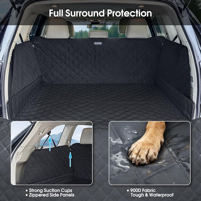 ALLANSING SUV Cargo Liner for Dogs - Heavy-Duty 900D Oxford Waterproof Pet Cargo Protector with 3-Sided Zippered All-Round Protection & TPU Suction Cups, Fits Midsize & Large SUVs and Minivans - Image 3