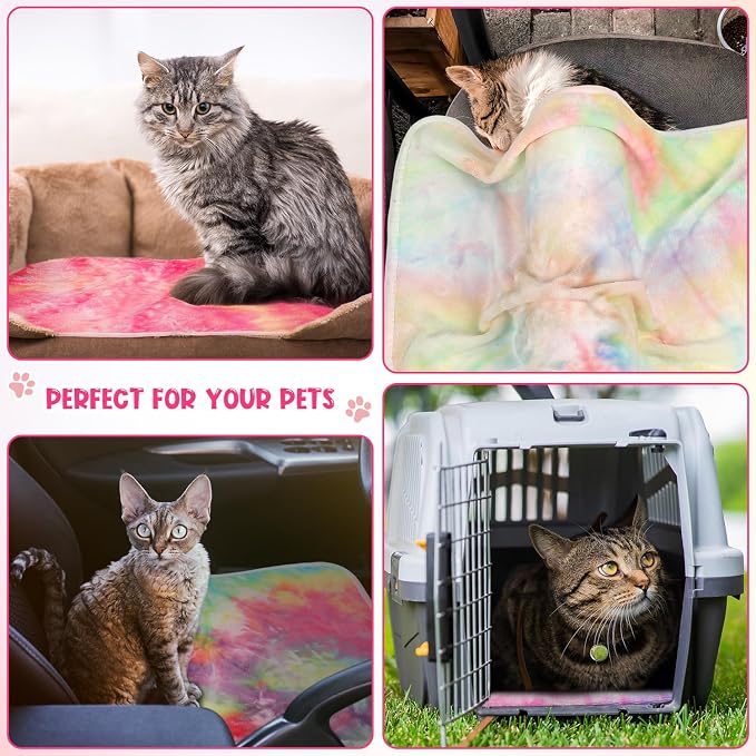 Tatuo 4 Pack Fleece Dog Blankets for Puppy Cats Multi-Size Sleep Mat for Pet Guinea Pig Soft Washable Crate Bed Puppy Teething Toys Print Pattern Warm Blanket Indoor(Pastel,24 x 16 Inch,Tie Dye) - Image 3