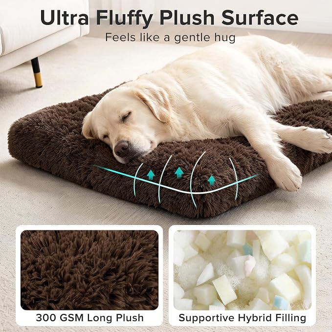 JOEJOY Large Dog Bed Crate Pad, Deluxe Plush Washable Dog Beds Fulffy Soft Kennel Pad Anti-Slip Pet Sleeping Mat for Extra Large Medium Small Dogs, 47" x 29", Brown - Image 2