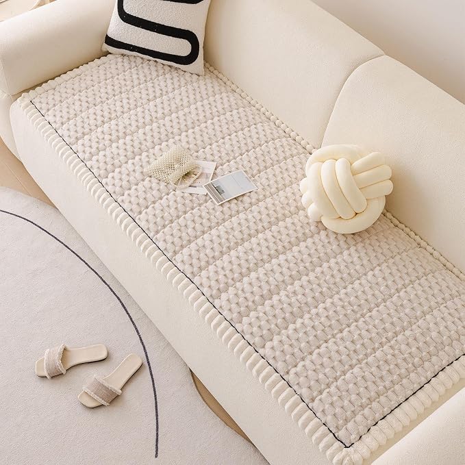 Couch Cover for Dog, Anti Slip Sofa Cover for Sectional, Cream, 27.6 x 70.9 | Soft Thick Couch Covers for 3 Cushion Couch Sofa Pet Friendly, Scratch Resistant Sofa Cover Washable Dog Furniture Protector - Image 9