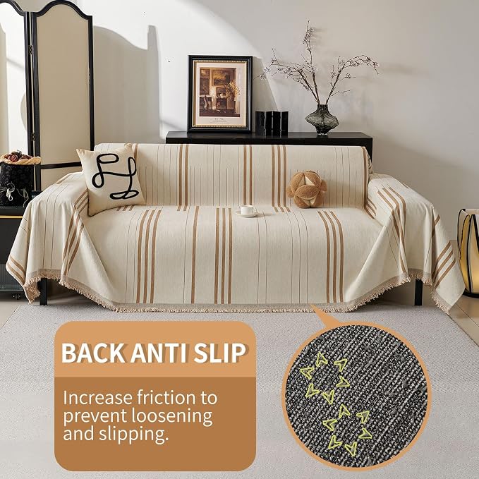 Boho Couch Covers for Sofa Washable Sofa Covers for 3 Cushion Couch Soft Non Slip Couch Covers for Sectional Sofa Dog Pet Furniture Protector (Shallow Coffee, 71"*102") - Image 3