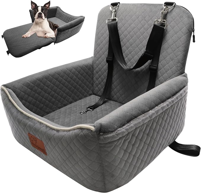 Dog Car Seat Bed 2 in 1 for Small/Medium Dogs up to 35 lbs,Adjustable Safety Leashes,Memory Foam with Soft Fabric Pets Travel Car Bed,Easily Installed in Front and Back seat,Removable and Washable. by VERGODPRODogCarSeatBed