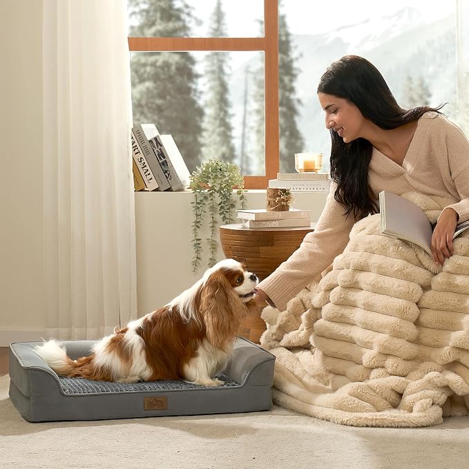 COZY KISS Orthopedic Dog Bed for Medium Small Size Dogs, Bolster Pet Couch with Waterproof Lining, Egg Crate Foam Sofa for Pets Up to 30 lbs, U-Shaped, 30x20x6.5 inch, Grey - Image 6