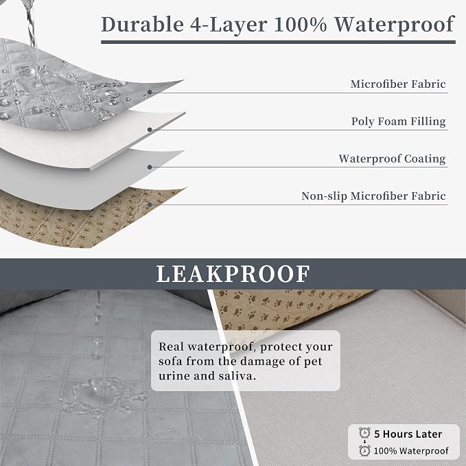 Easy-Going Waterproof Sectional Couch Covers with Chaise 2-Piece Non Slip L Shape Sofa Cover for Dogs Leakproof Furniture Protector Cover with Adjustable Strap for Pets (Small, Light Gray) - Image 4