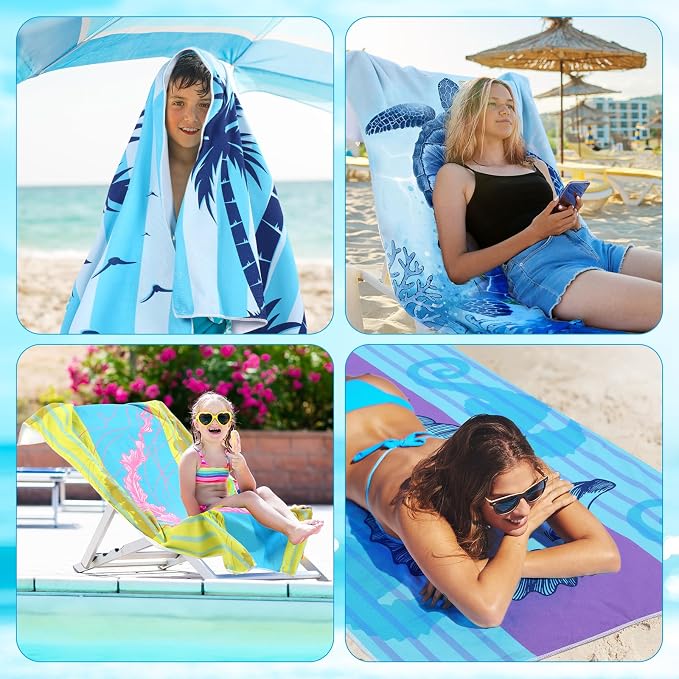 12 Pcs Oversized Microfiber Beach Towels Set 30 x 60 Extra Large Fiber Swim Pool Towel Absorbent Bath Blanket for Travel Vacation Accessories Gift Spa Soft Lightweight (Summer) - Image 5