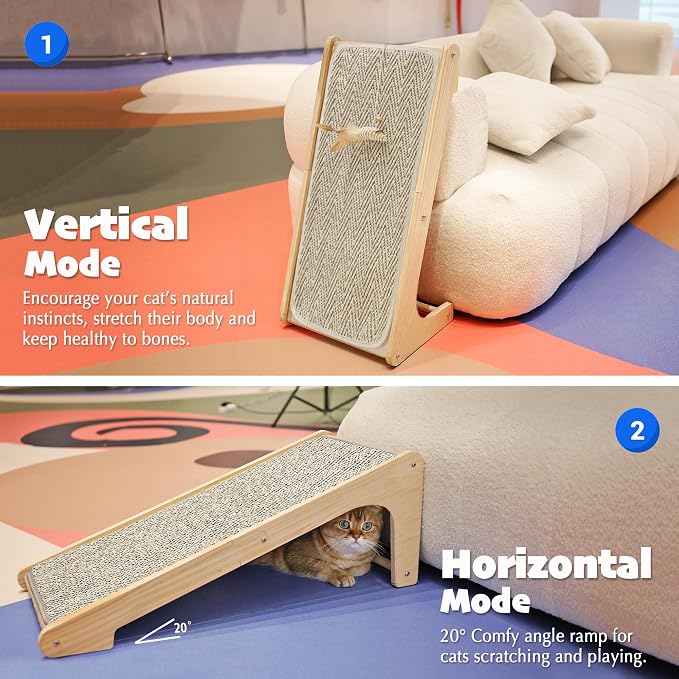 PETKARAY Cat Scratcher, Sisal Scratching Ramp, L Shape Cat Scratch Pad for Indoor Cats, Wall Furniture Protector Large Size - Image 3