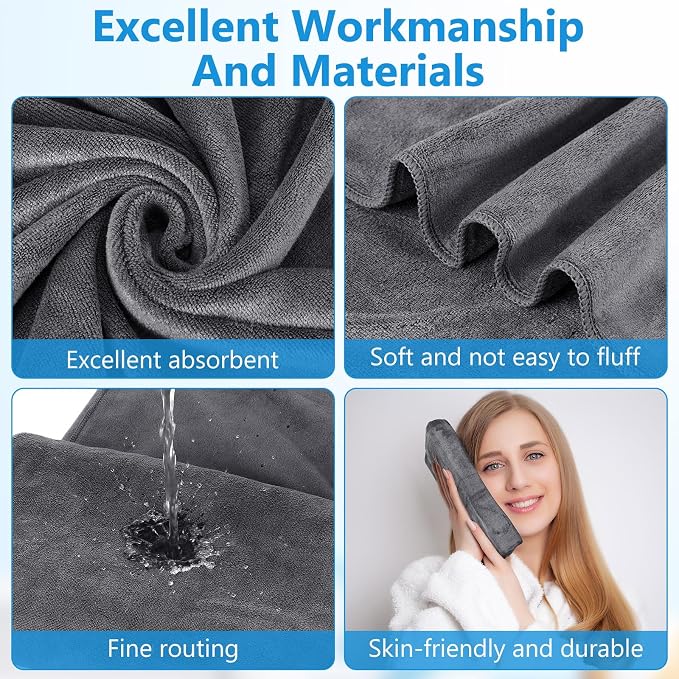 SmoothNovelty 16 Pack Microfiber Bath Towels Bulk 27'' x 60'' Oversized Beach Towel Highly Absorbent Extra Large Soft Drying for Shower Pool Salon Sauna Bathroom Gym Party (Simple,Dark Gray) - Image 3