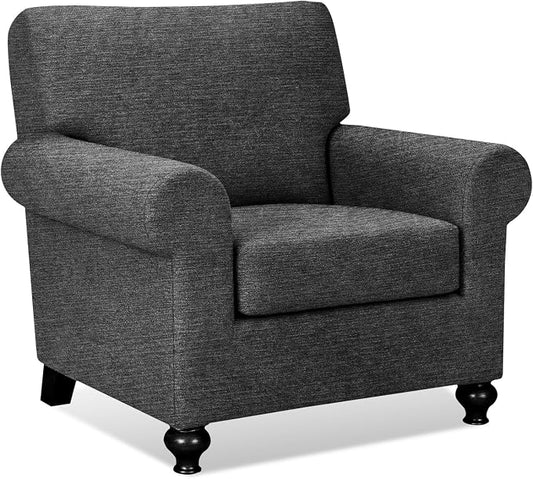 URBANLIFE 2-Piece Stretch Sofa Covers for 1 Cushion Couch, Charcoal Gray | Super fitted spandex slipcovers for couches. Non-slip elastic bottom. Machine washable furniture protector for kids & pets. by URBANLIFE