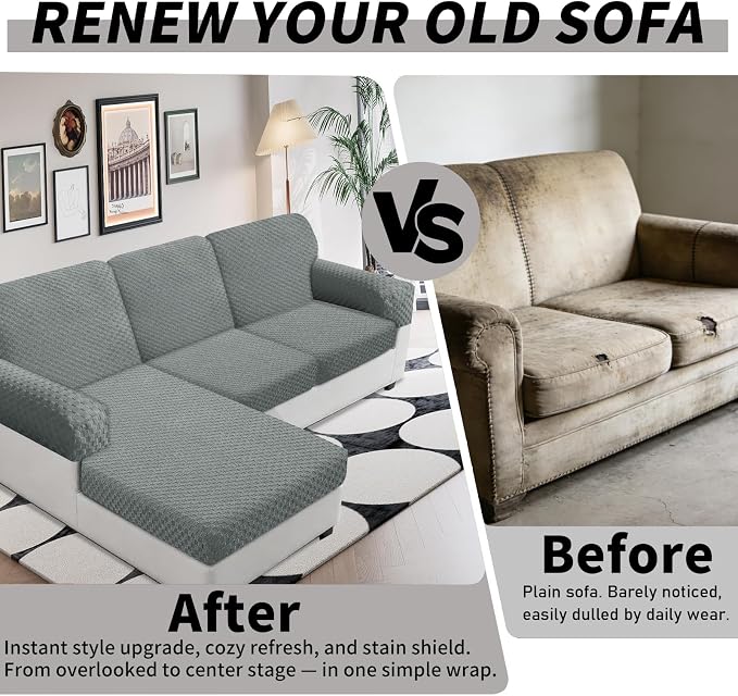 YEMYHOM Couch Cushion Covers for Sofa, Stretch Sectional Couch Armrest Covers Washable Thick Furniture Protector Sofa Slipcovers for Pets (2PC Armrest Cover, Light Gray) - Image 4