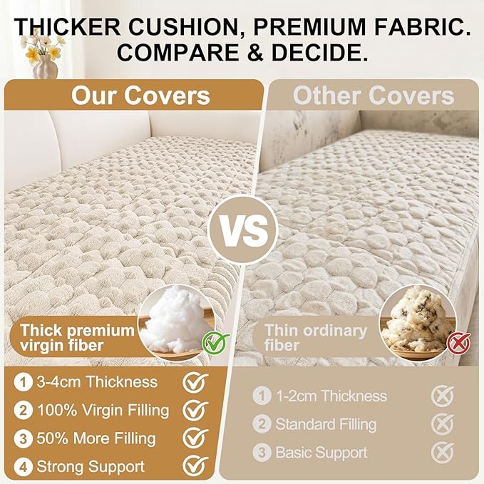 Smiry Non Slip Couch Covers for Dogs, Scratch Resistant Pet Sofa Protector | Machine Washable Soft Fuzzy Thick Furniture Cover for Sofa Loveseat Sectional Large Dogs, Apricot, 35.4" x 95" - Image 4