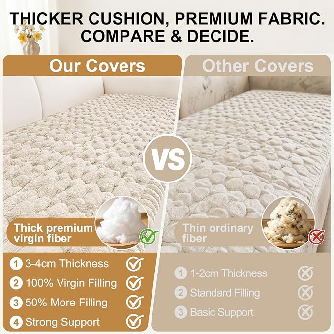 Smiry Non Slip Couch Covers for Dogs, Scratch Resistant Pet Sofa Protector | Machine Washable Soft Fuzzy Thick Furniture Cover for Sofa Loveseat Sectional Large Dogs, Apricot, 35.4" x 88" - Image 4