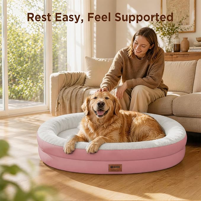 Waterproof Orthopedic Dog Bed for Extra Large Dogs, Pink | Supportive Crate Foam Relieves Joint Pressure, 360°Bolsters, Waterproof Inner,Washable Cover, Non-slip Bottom - Image 2